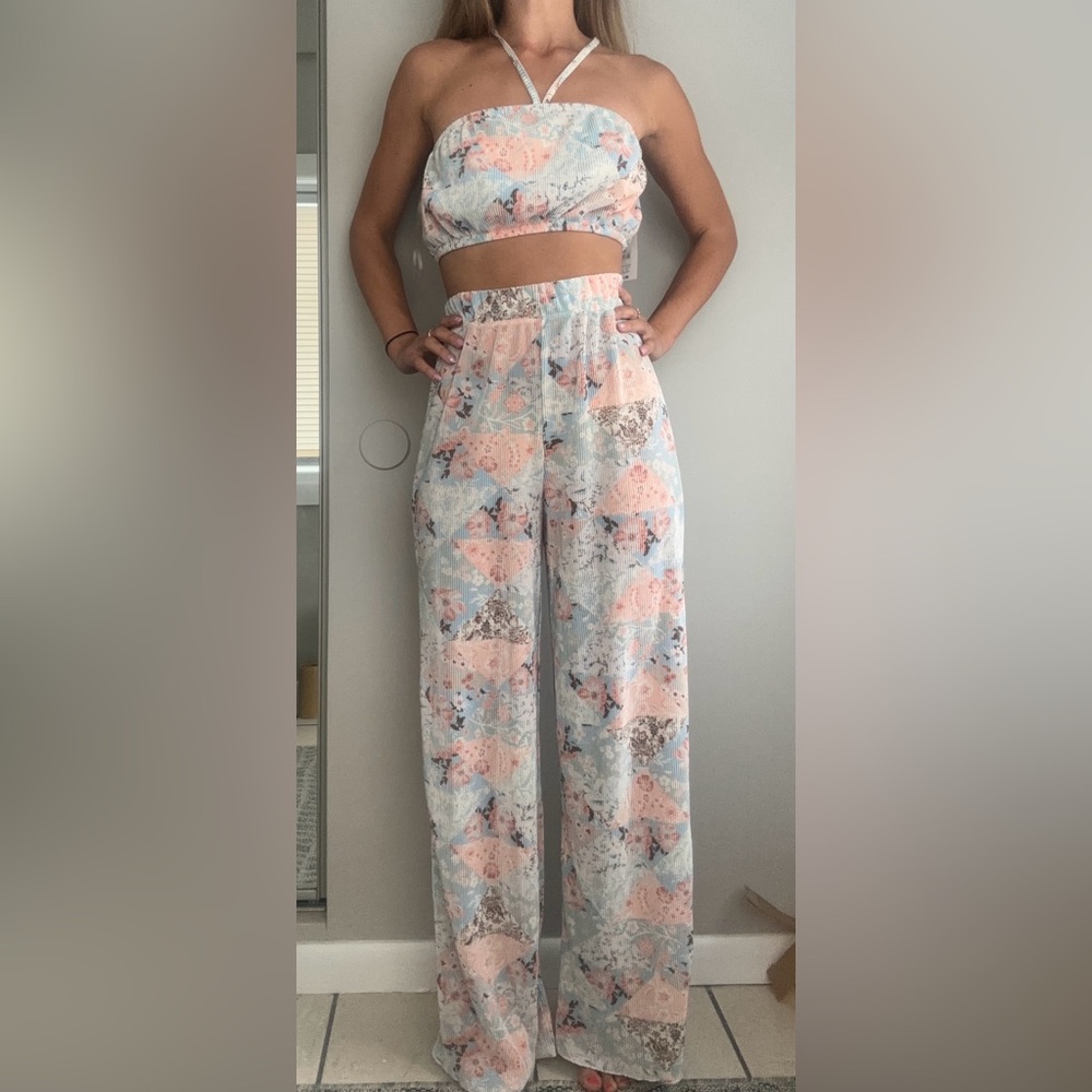 Crop top bell bottom summer set floral